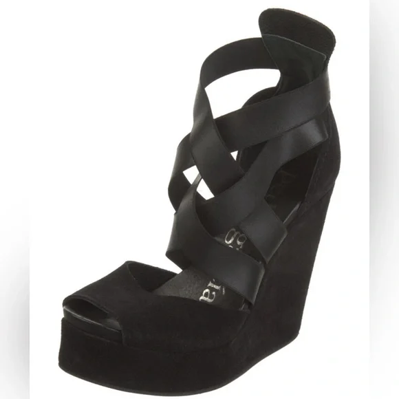 Pedro Garcia Black Suede Wedge Sandals sz 7 ex condition - Picture 5 of 6